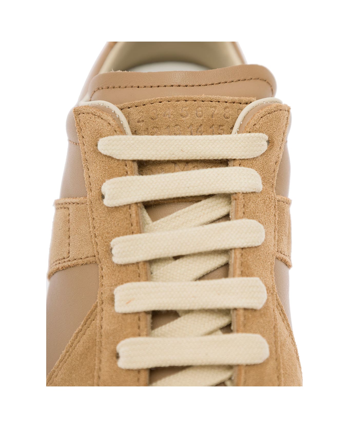 Maison Margiela 'replica' Beige And Brown Low-top Sneakers With Suede Inserts In Leather Woman - Beige