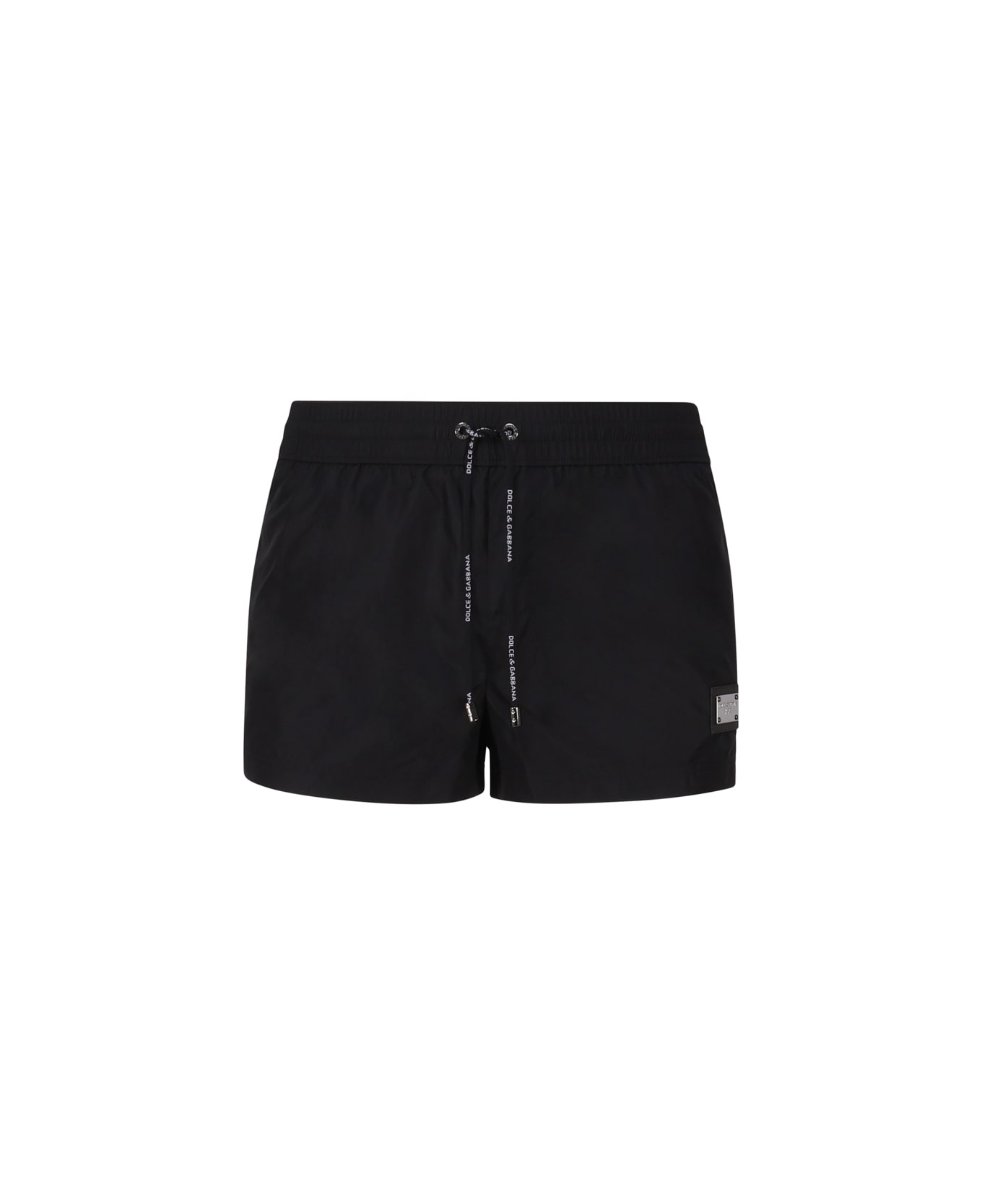 Dolce & Gabbana Short Beach Boxer Shorts Made Of Lightweight Nylon With Metal Logo Plaque - Black