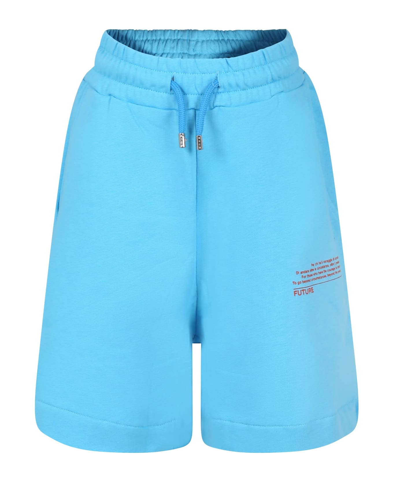MSGM Light Blue Shorts For Girl With Logo - Light Blue