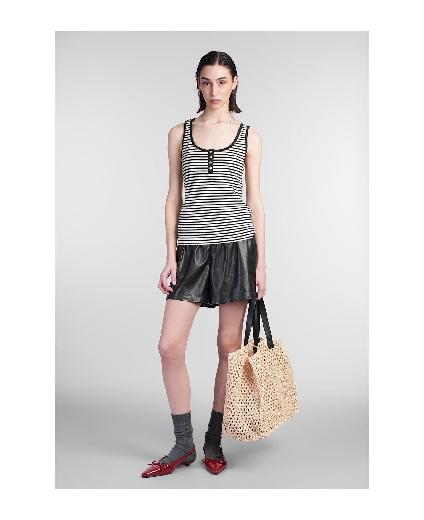 Anine Bing Alessia Tank Top In Black Cotton - Multicolore