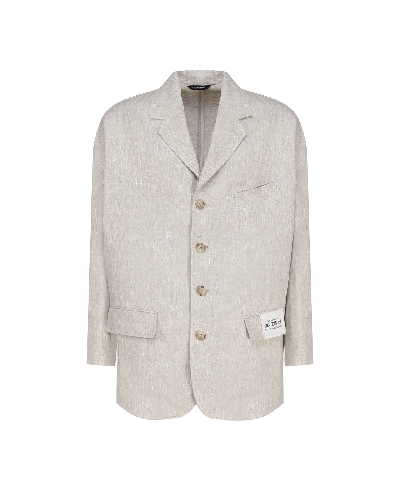 Dolce & Gabbana Single-breasted Jacket In Linen And Viscose - Beige