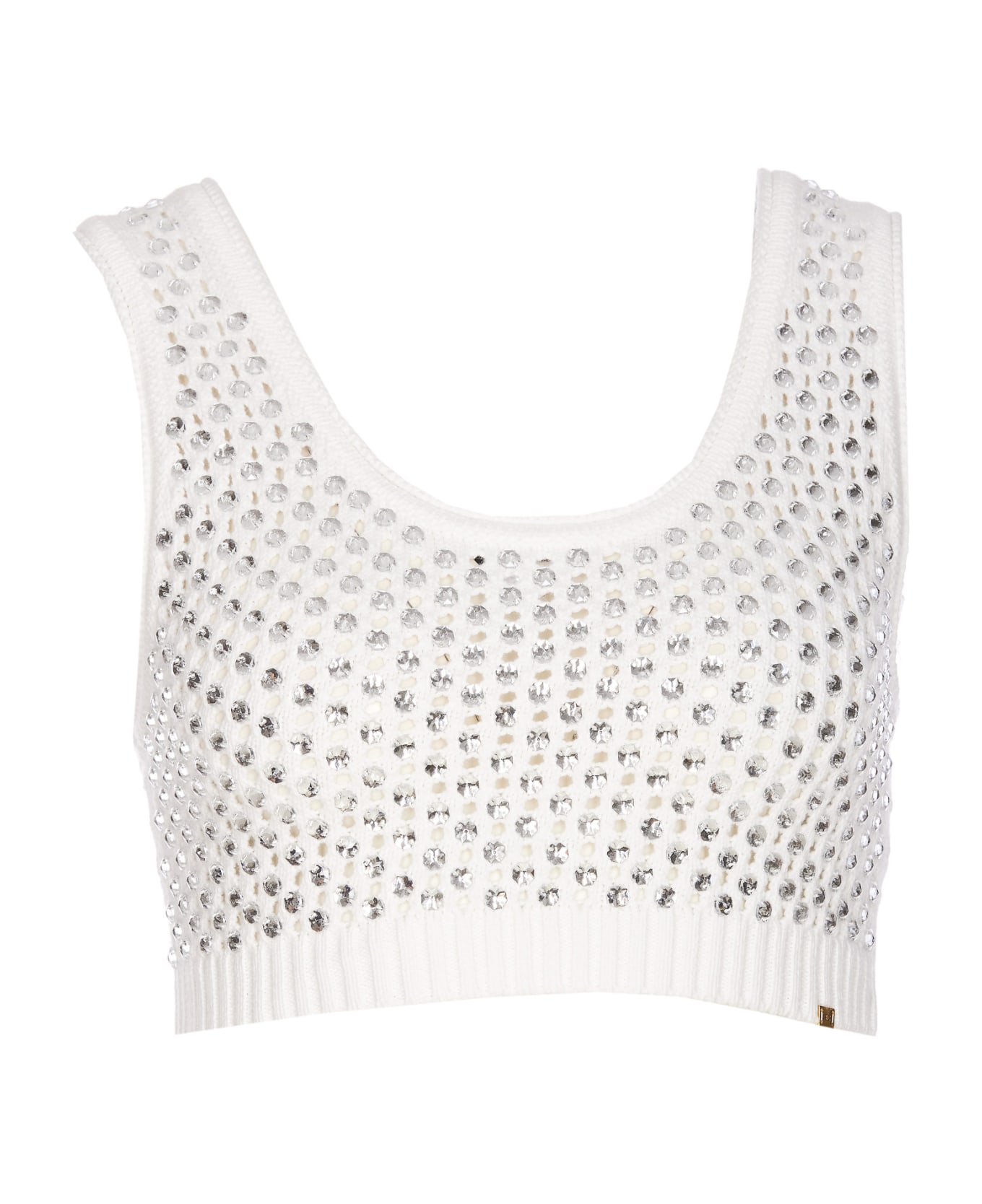 Elisabetta Franchi White Tricot Top With Strass - WHITE