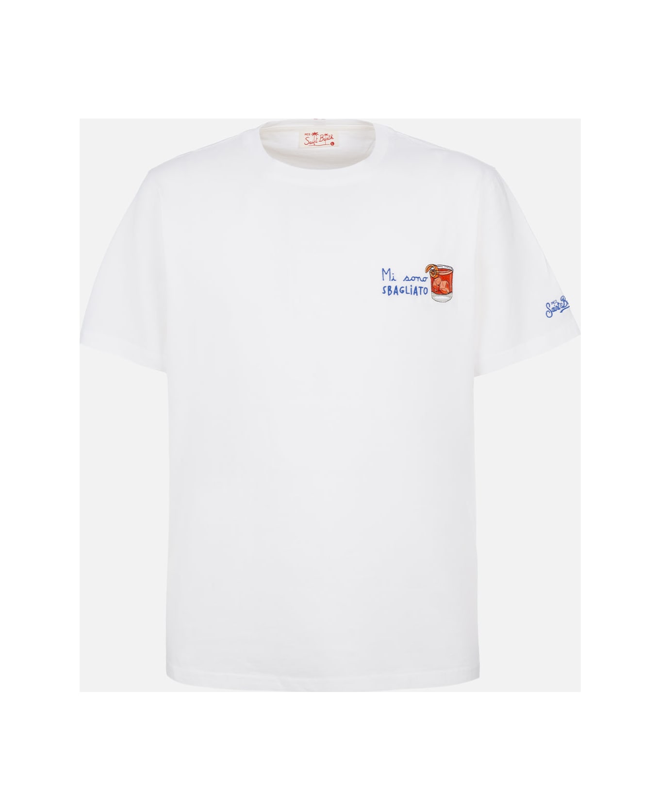 MC2 Saint Barth Man Classic Fit Cotton Jersey T-shirt Portofino With Mi Sono Sbagliato Embroidery - WHITE