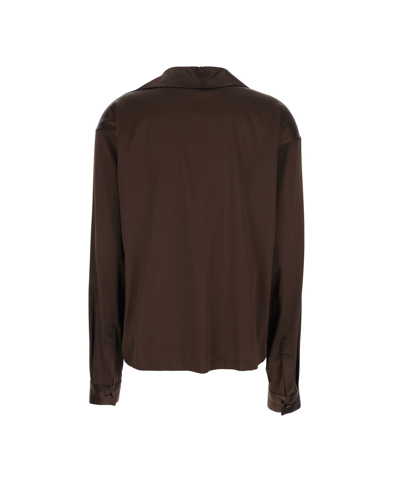 Tom Ford Brown Blouse With V Neck And Wide Pointed Collar In Silk Stretch Woman - Brown