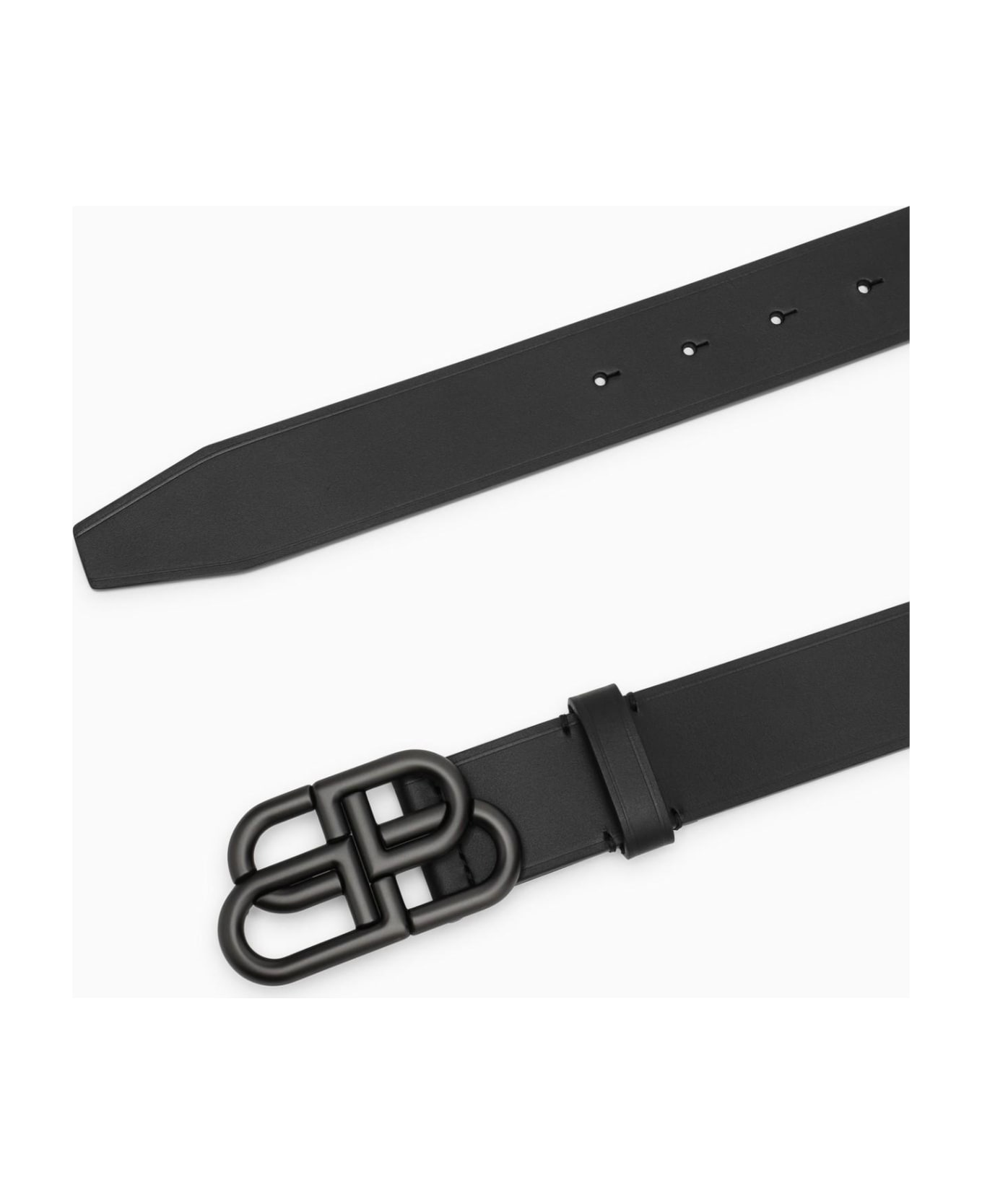 Balenciaga Black Leather Bb Belt - Black