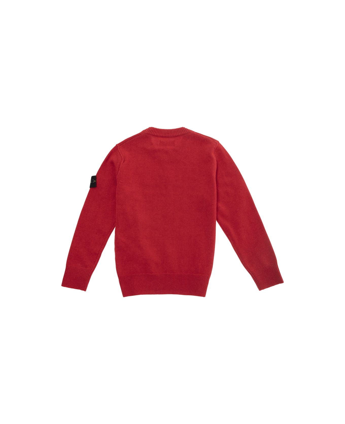 Stone Island Junior Red Sweater With Logo Patch In Wool And Viscose Blend Boy - Red