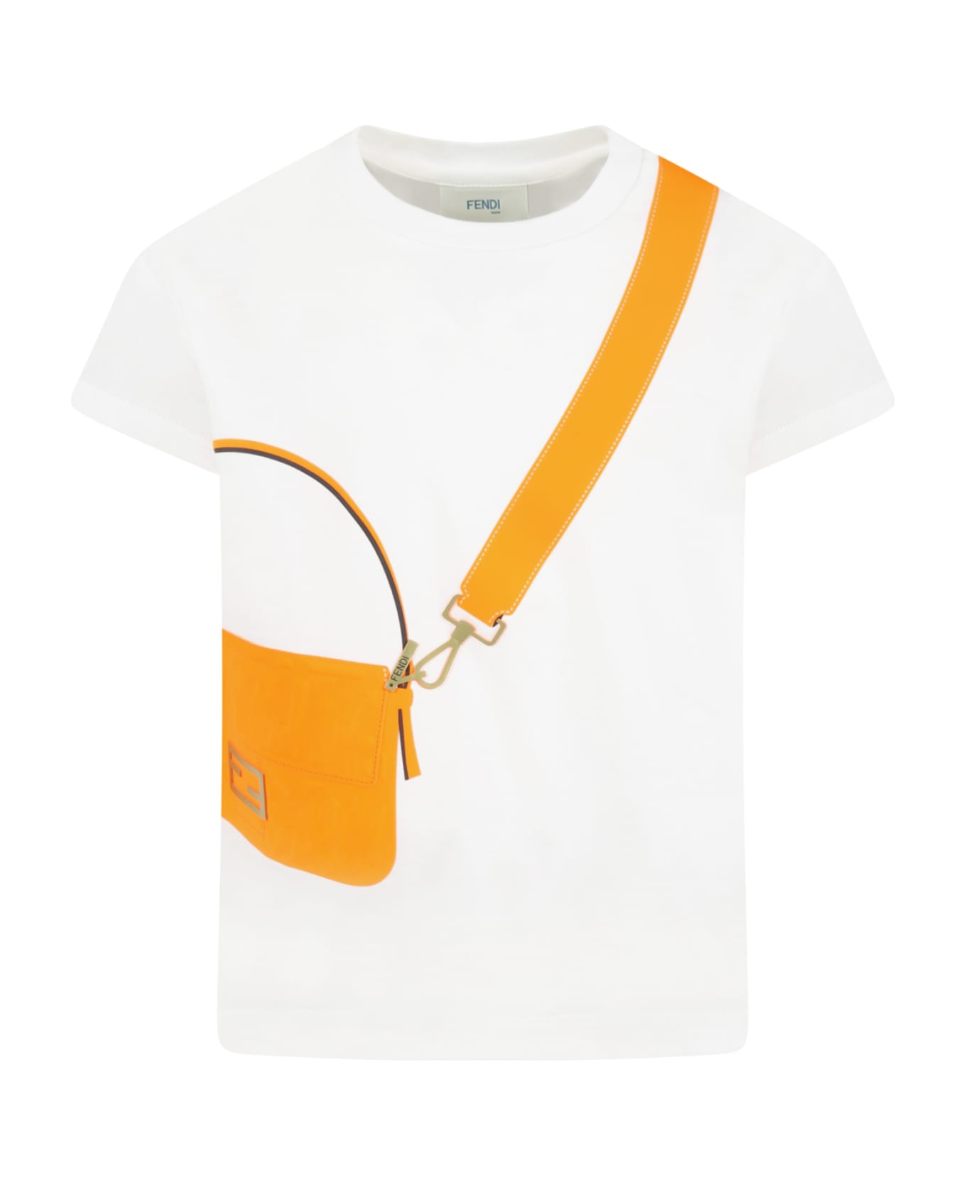 Fendi White T-shirt For Girl With Orange Bag - White