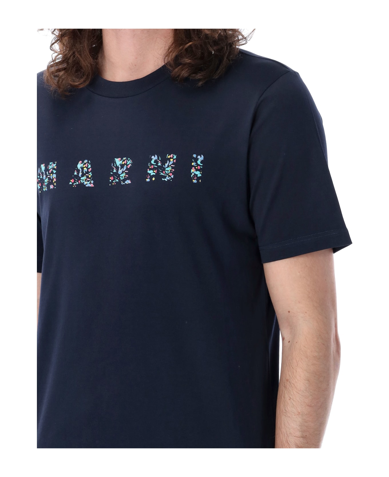 Marni Logo Flowers T-shirt - NAVY