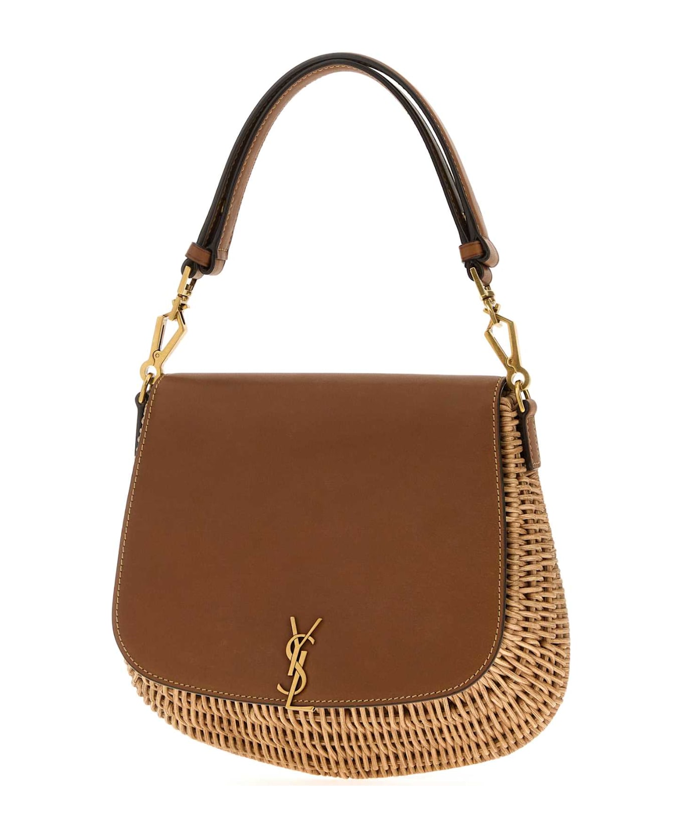 Two-tone Wicker And Leather Voltaire Handbag - Thumbnail 1