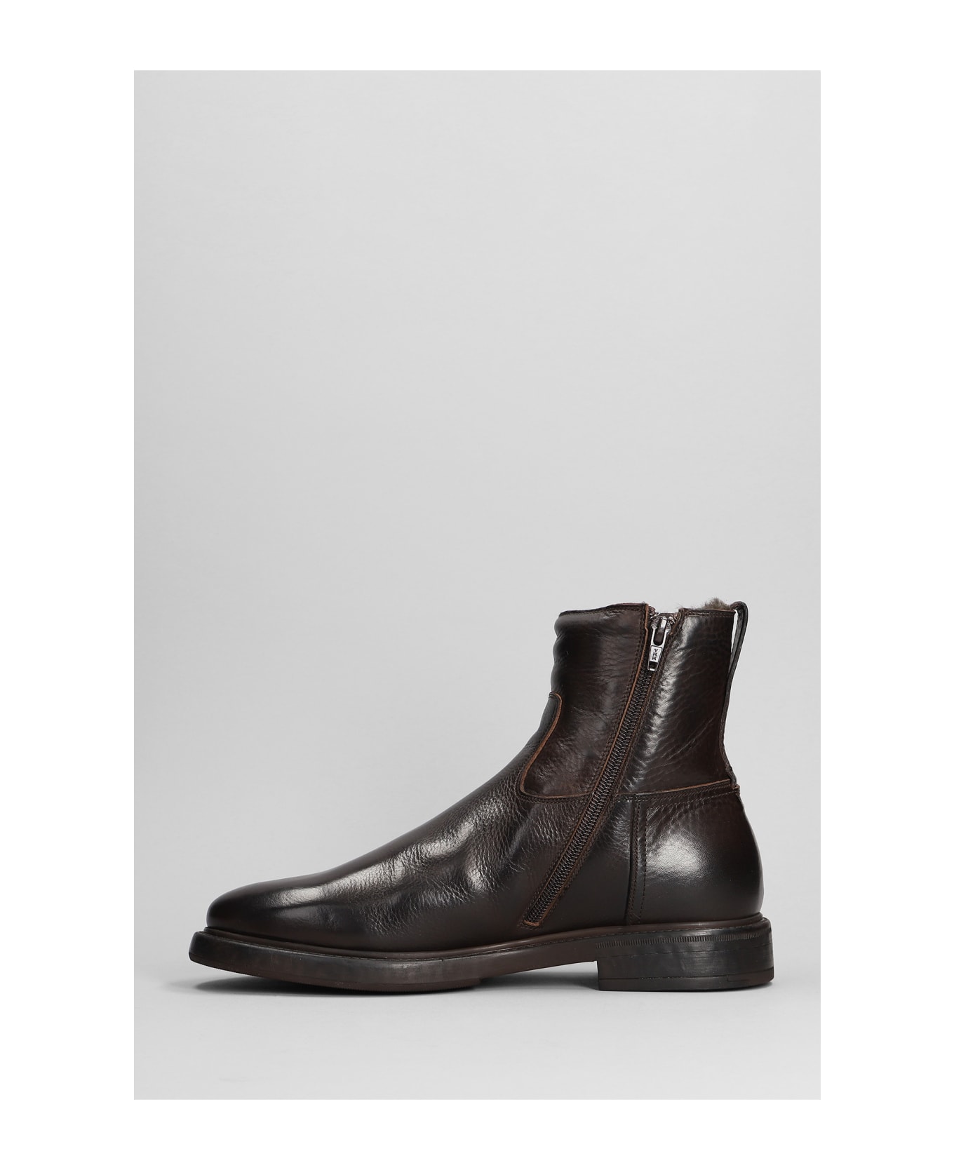 Silvano Sassetti Low Heels Ankle Boots In Dark Brown Leather - dark brown