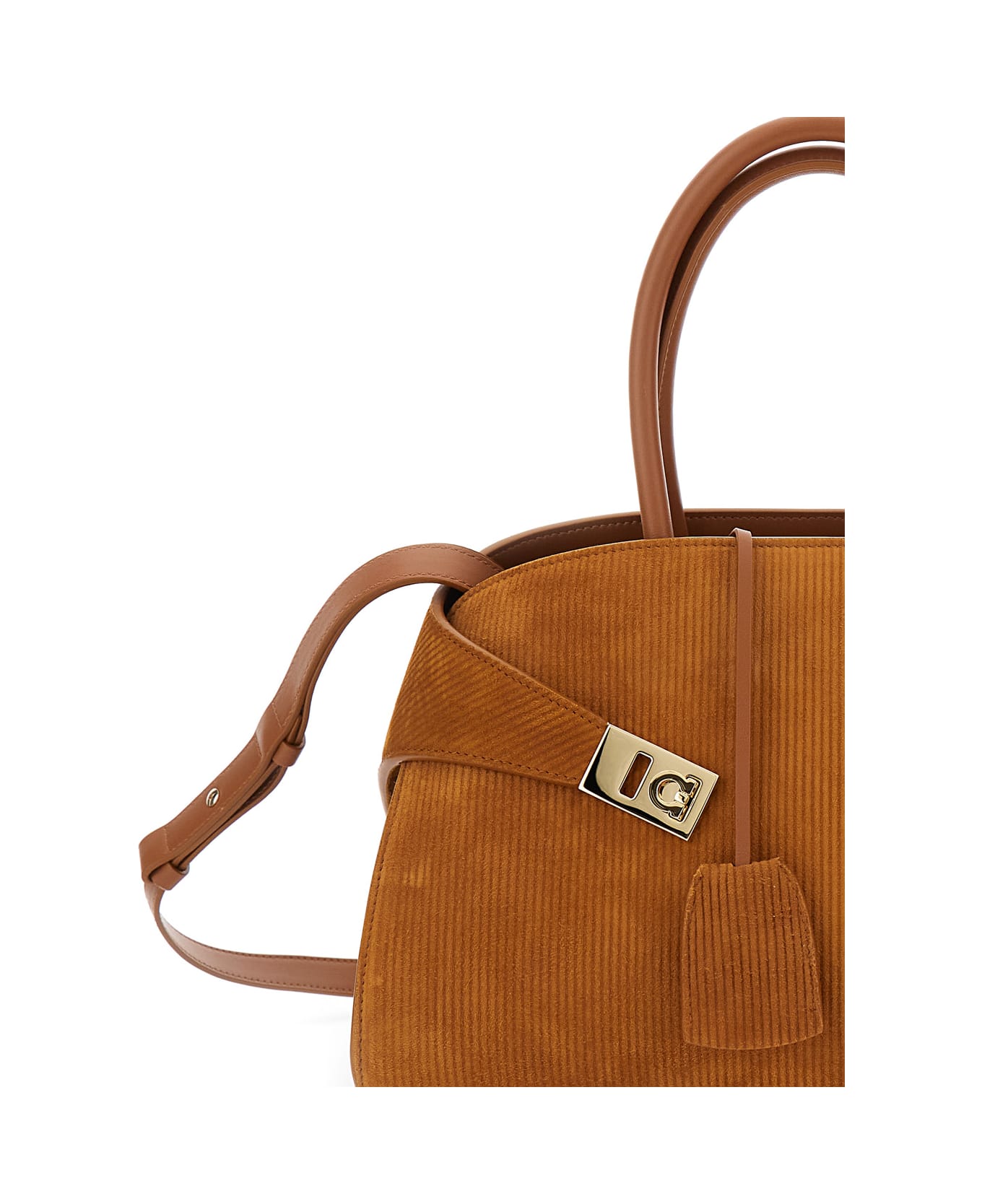 Ferragamo 
hug S
 Beige Handbag With Logo And Gancini Buckle In Leather Woman - BROWN