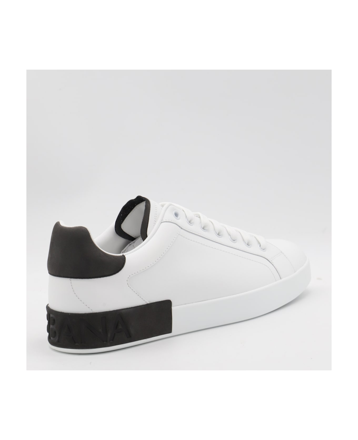 Dolce & Gabbana White And Black Leather Portofino Low Top Sneakers - White