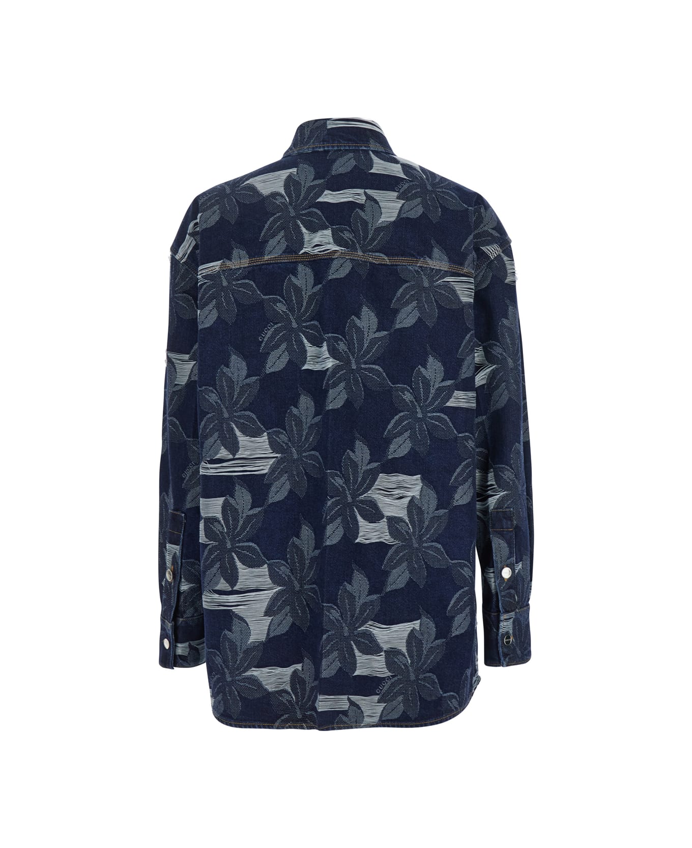 Gucci Blue Jacket With All-over Floral Motif And Ripped Details In Denim Man - Blu