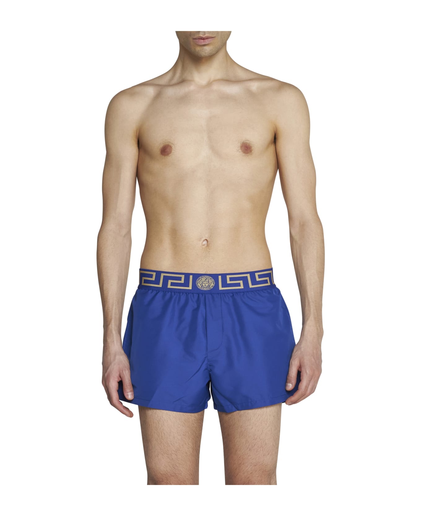 Versace Greca Bluette Nylon Swim Shorts Man - Bluette-gold