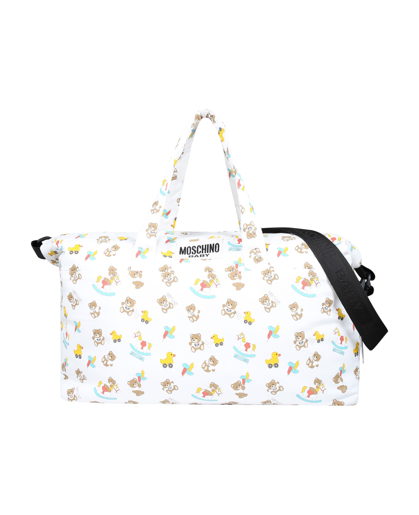 Moschino White Changing Bag For Babykids With Teddy Bear And Print - White