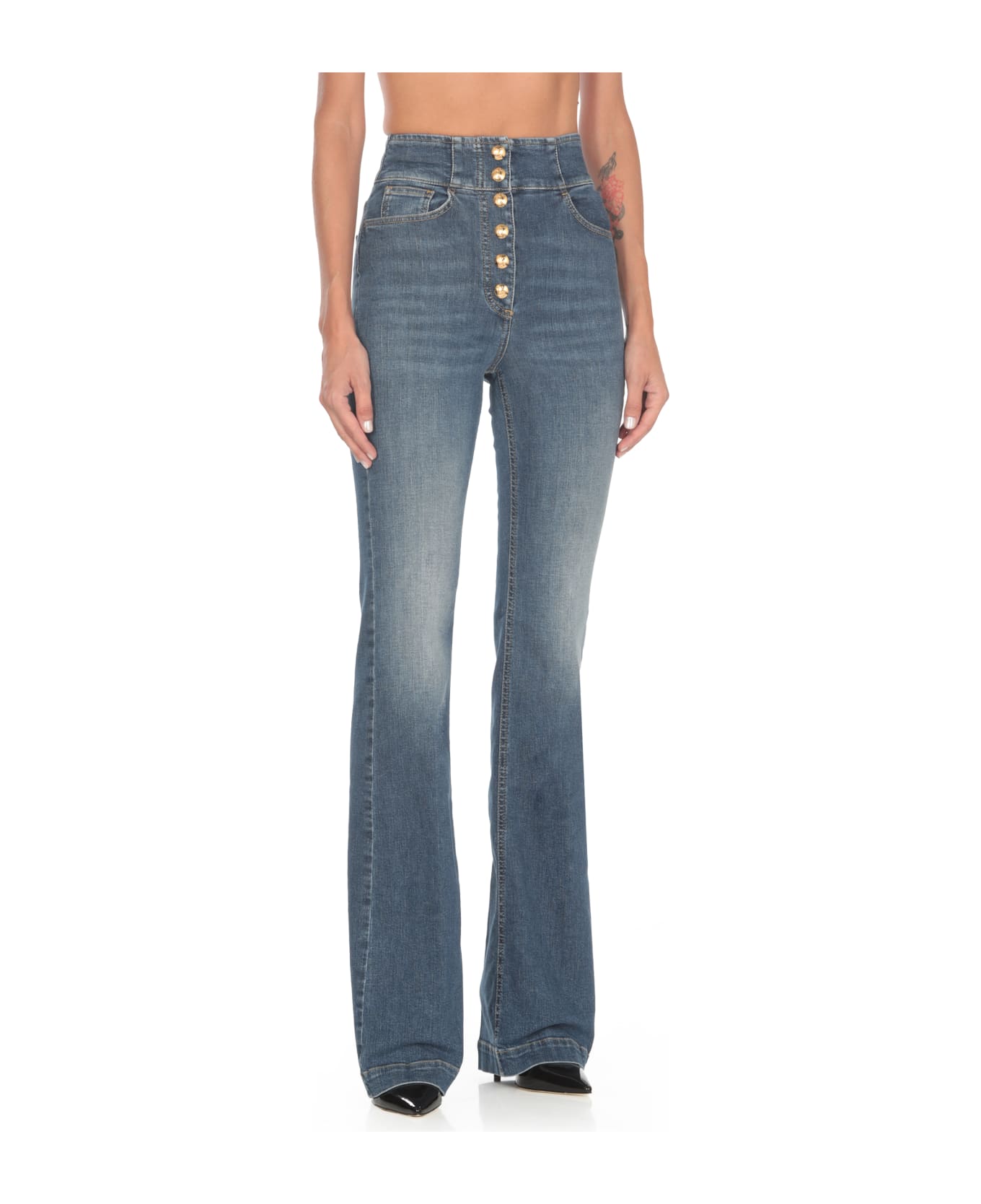 Elisabetta Franchi Bell-bottom Stretch Jeans - Denim