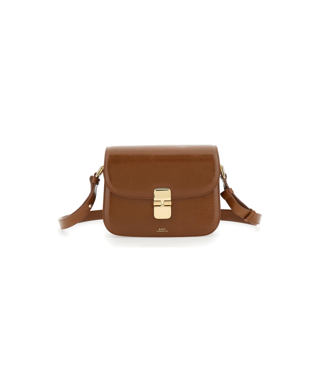 A.P.C. 
grance
 Brown Small Crossbody Bag Wirh Embossed Logo Lettering On The Front And Adjustable Shoulder Strap In Hammered Leather Woman - Brown
