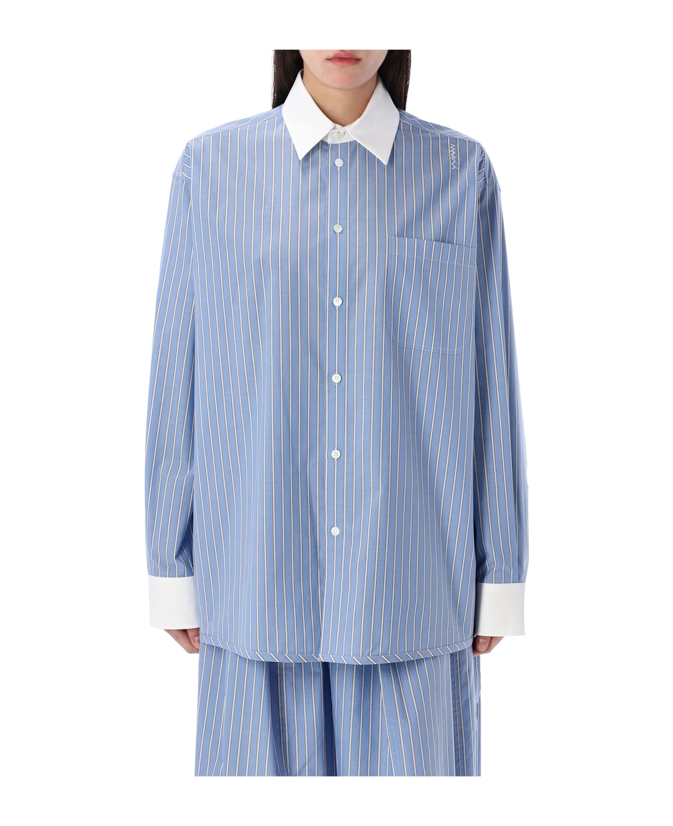 Marni Embroidered Poplin Oversize Shirt - BLUE STRIPES