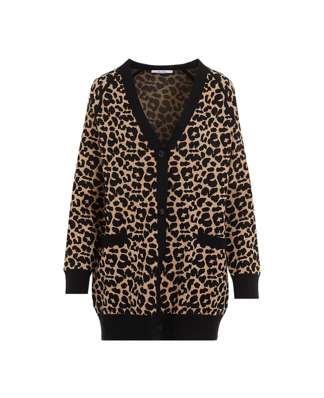 Max Mara Leopard Patterned V-neck Cardigan - Marrone