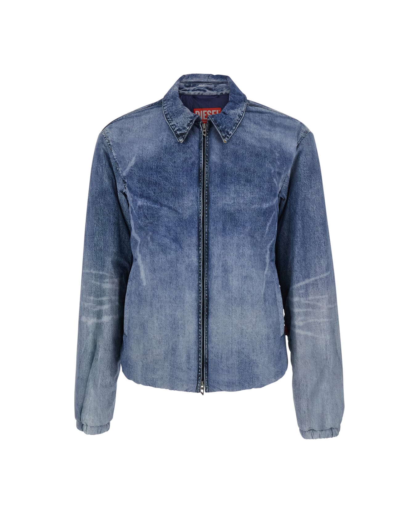 Diesel Blue Jacket With Classic Collar And Distressed Effect In Fabric Man - Blu