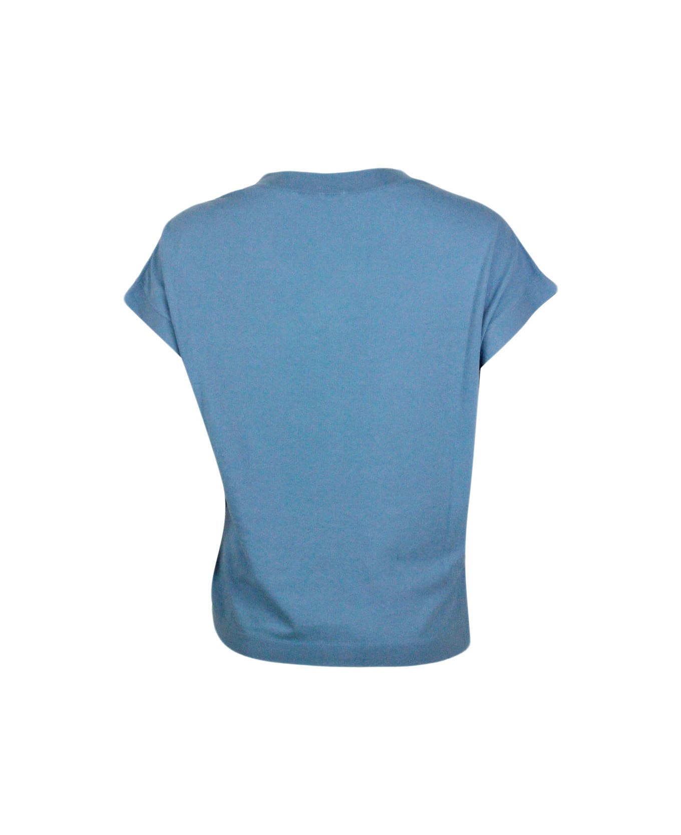 Malo Cotton Sweater With Sleeveless V-neck And Buttons On The Sides - Light Blu