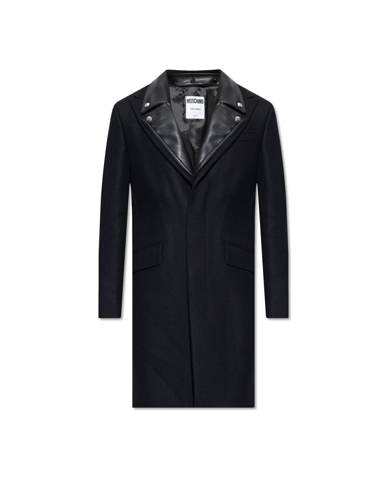 Moschino Concealed Fastened Collared Coat - BLACK