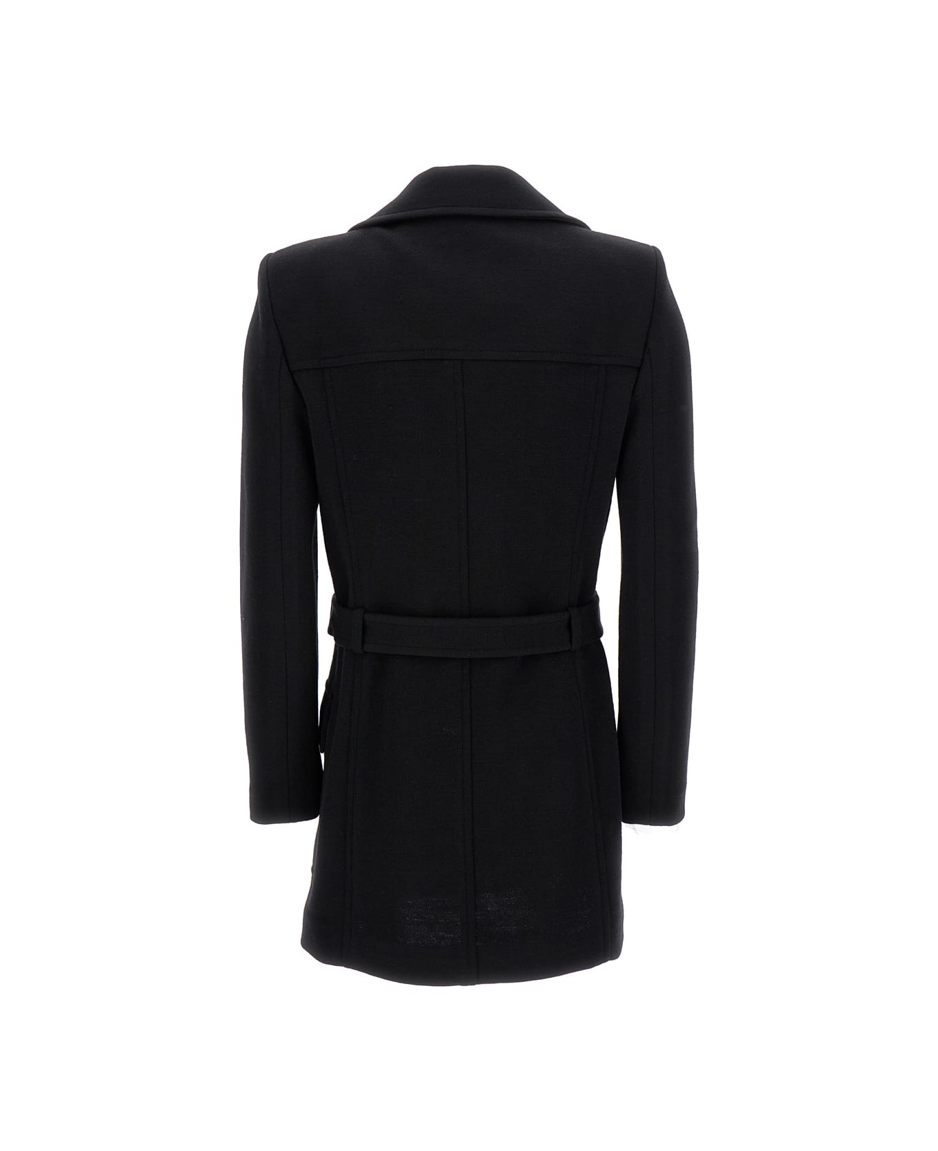 Saint Laurent Black Double-breasted 'saharienne' Jacket In Wool Blend Woman - Black コート
