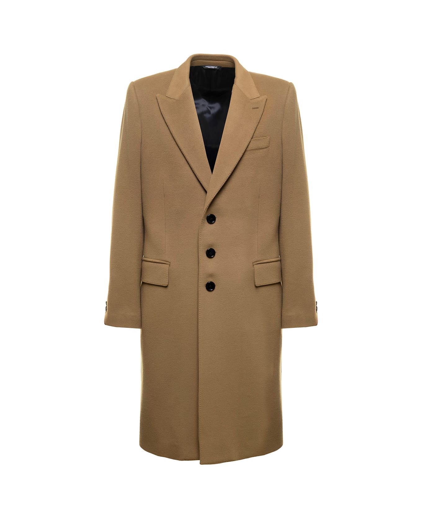 Dolce & Gabbana Camel Brown Single-breasted Coat In Cashmere And Wool Man Dolce & Gabbana - Beige