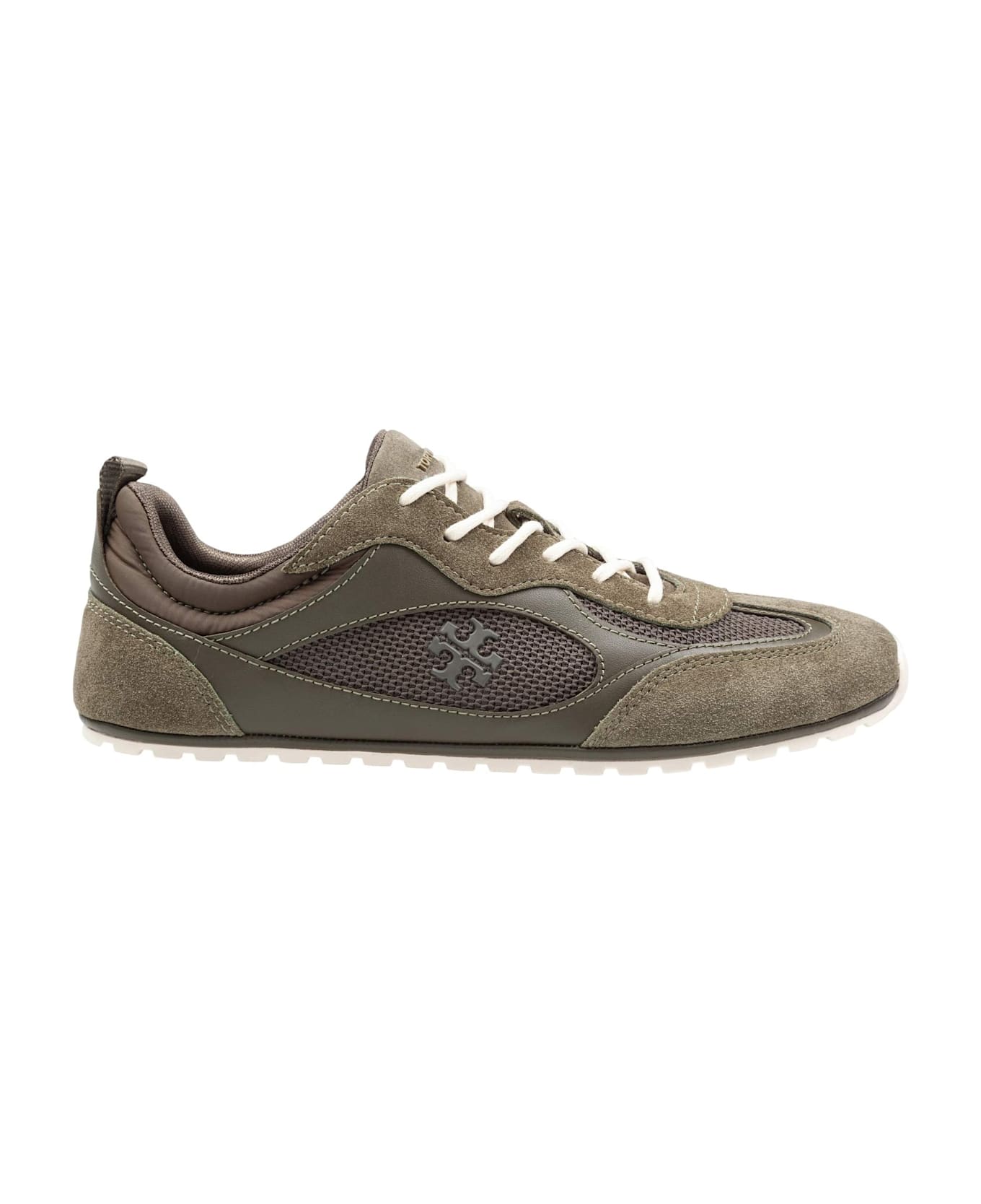 Tory Burch Field Sneakers In Olive Suede And Mesh - Dark olive