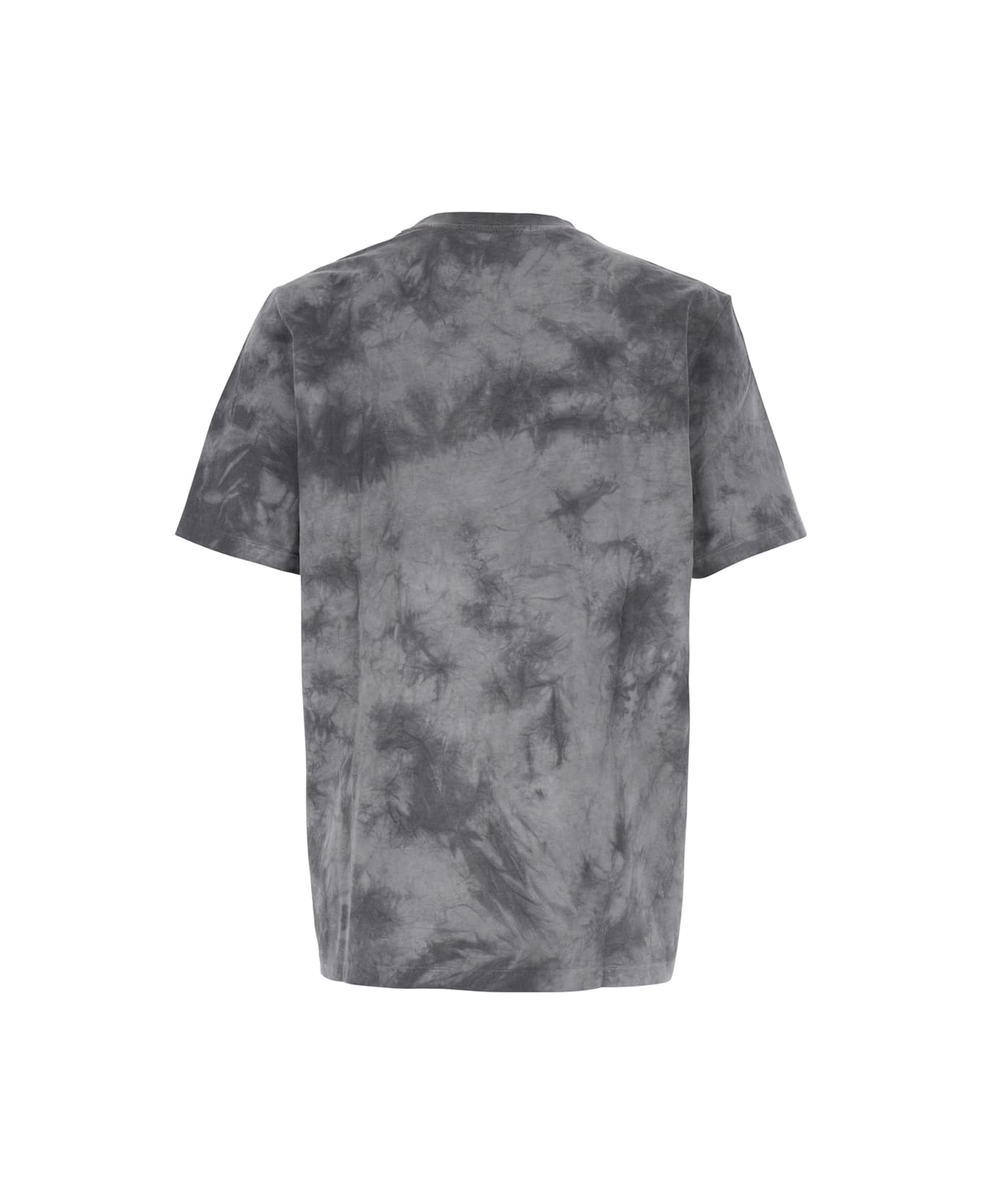 MSGM Grey T-shirt With Embroidered Logo On The Front And All-over Tye-die Print In Cotton Man - GREY