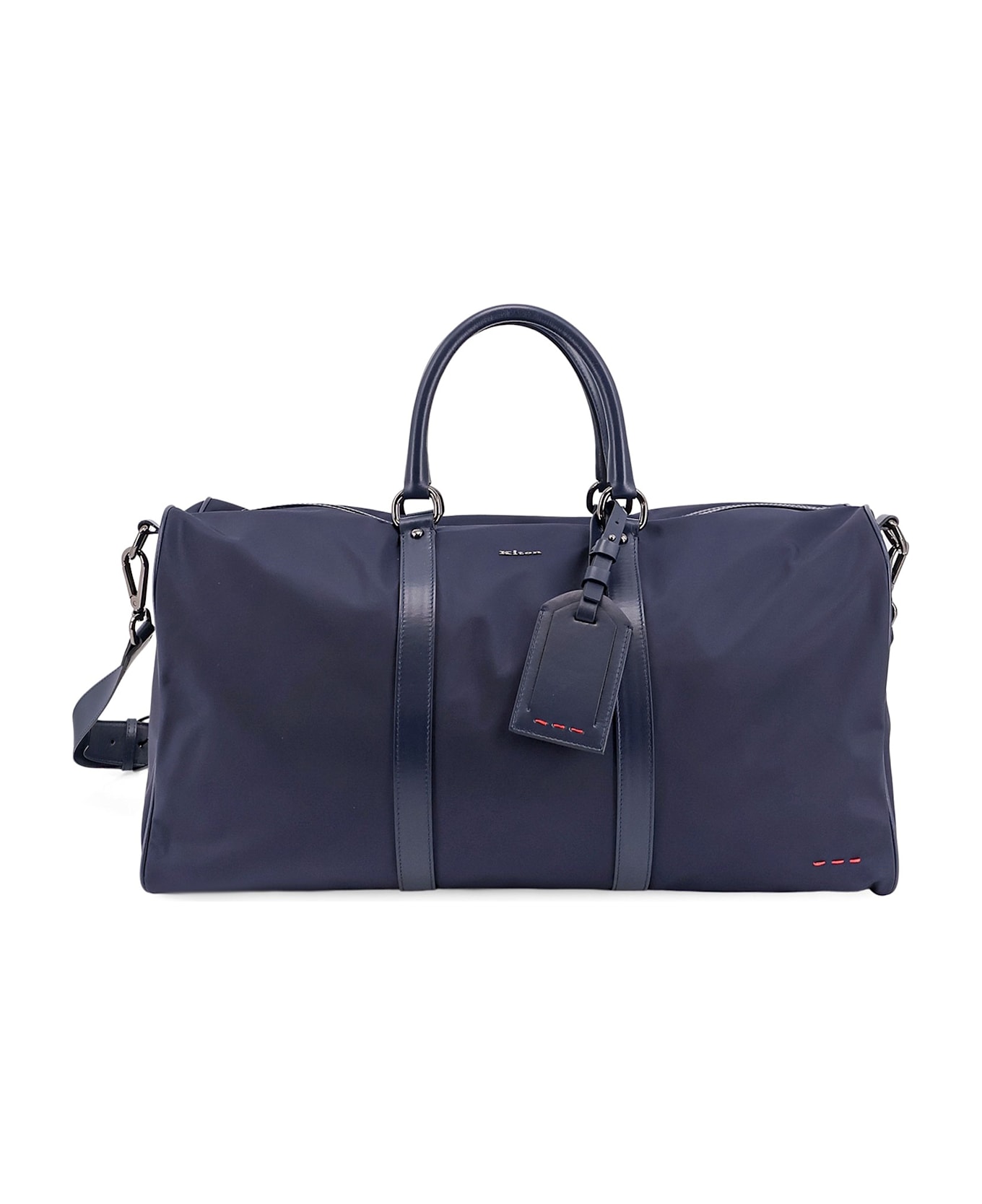Kiton Nylon Duffel Bag With Leather Inserts - Blue