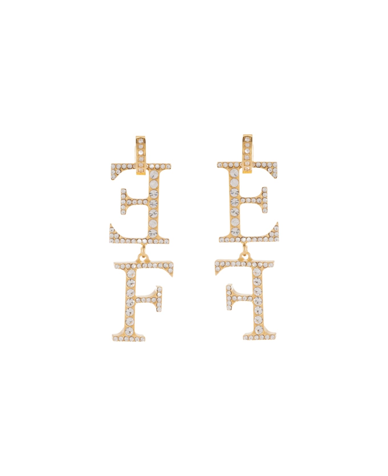 Elisabetta Franchi Logo Drop Earrings With Rhinestones - Oro giallo