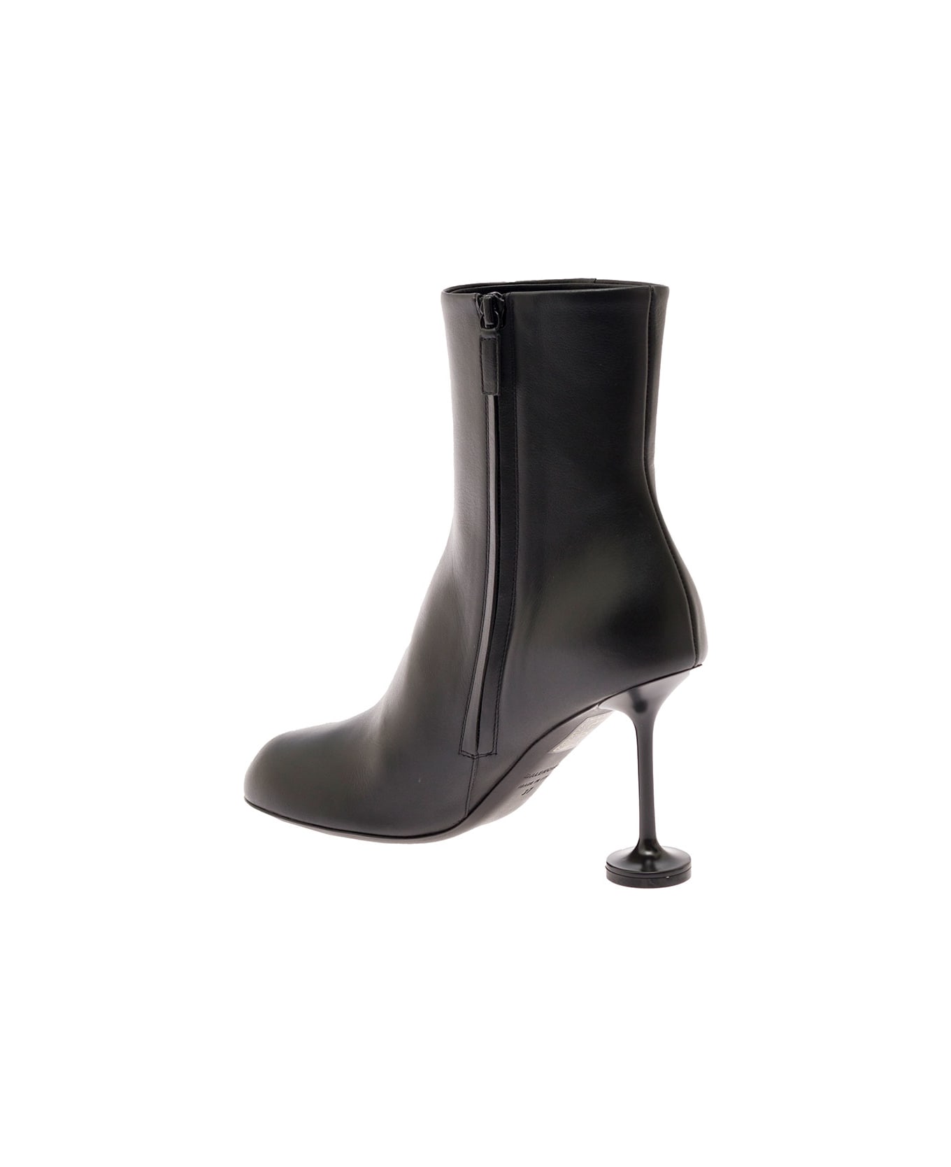 Balenciaga Black Lady Booties In Leather With 90 Mm Champagne Heel Balenciaga Woman - Black