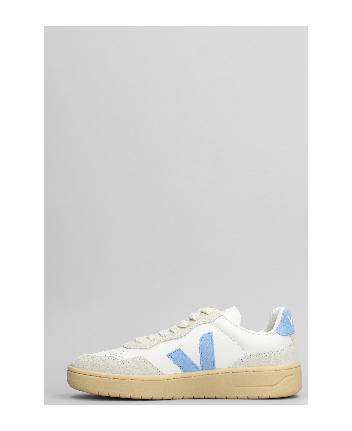 Veja V-90 O.t. Sneakers In White Suede And Leather - WHITE/BLUE