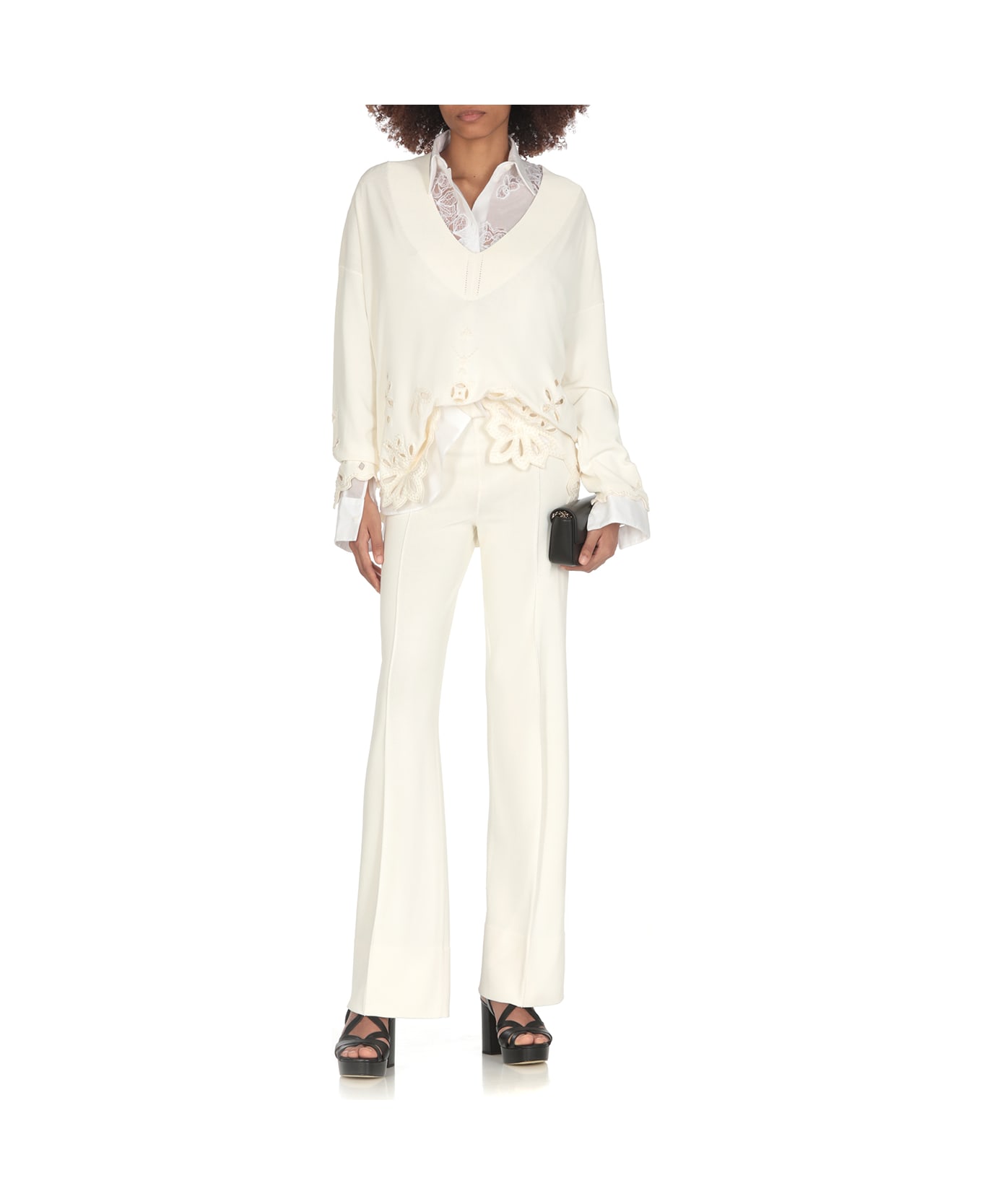 Ermanno Scervino Viscose Sweater With Embroideries - Ivory ニットウェア