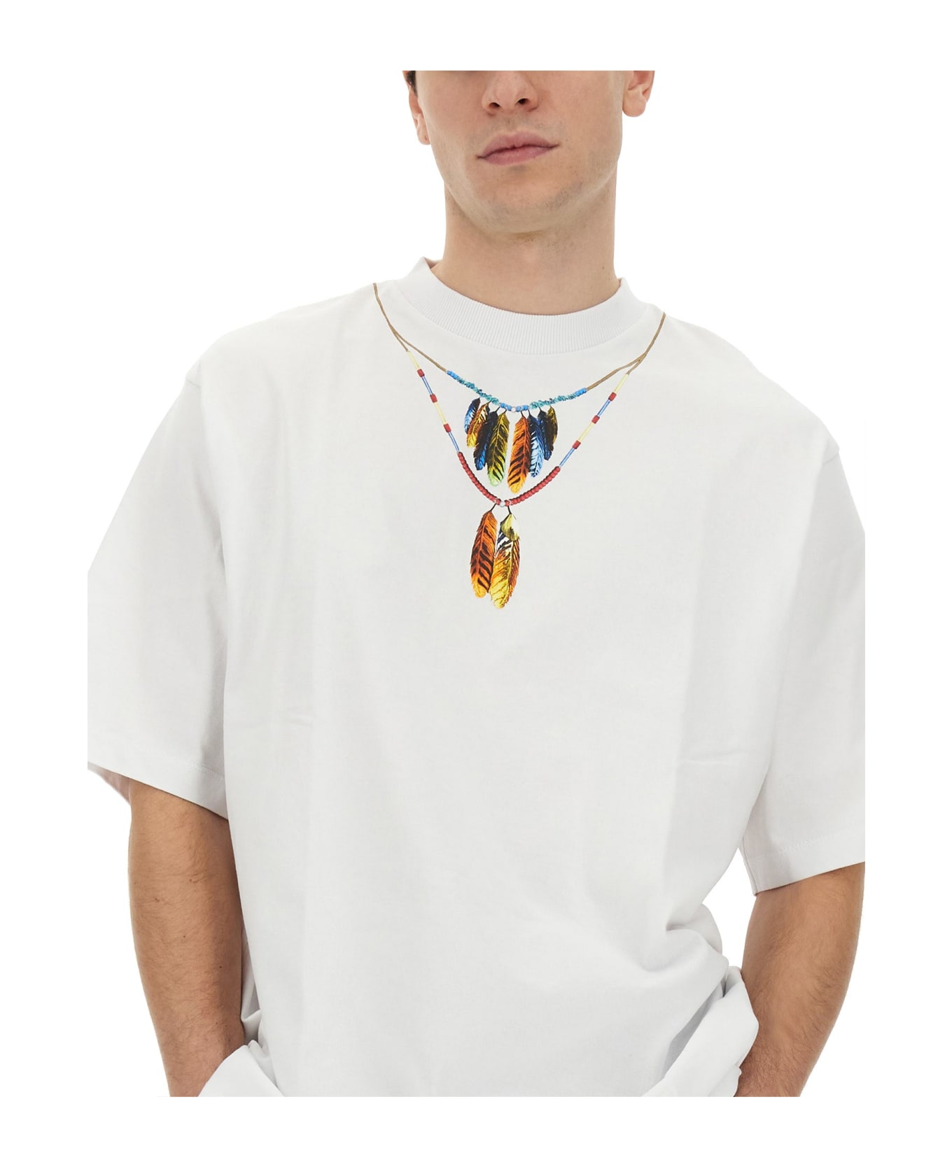 Marcelo Burlon White 'feather Necklace' T-shirt - White