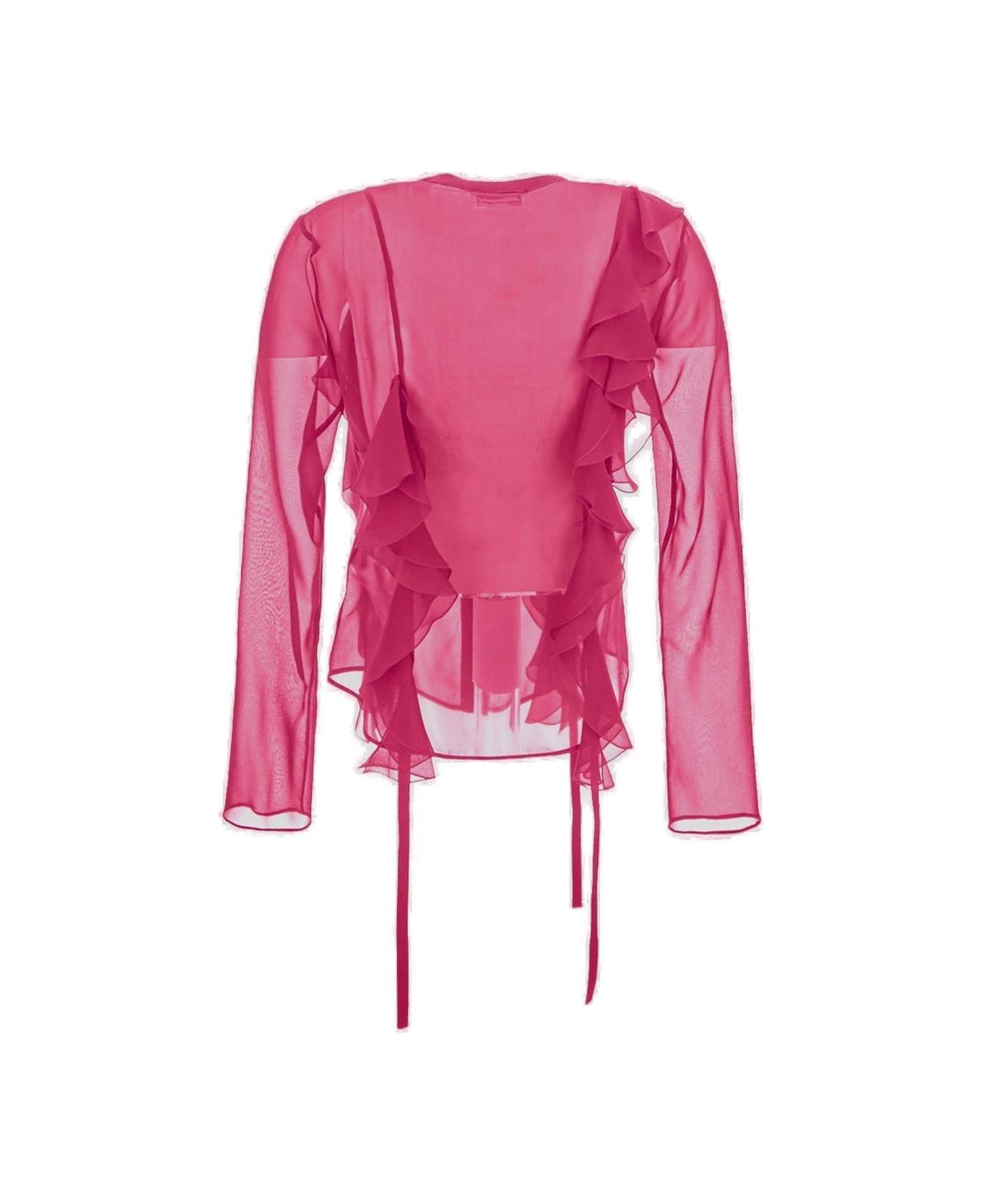 Blumarine Ruffle Detailed Sheer Top - Pink