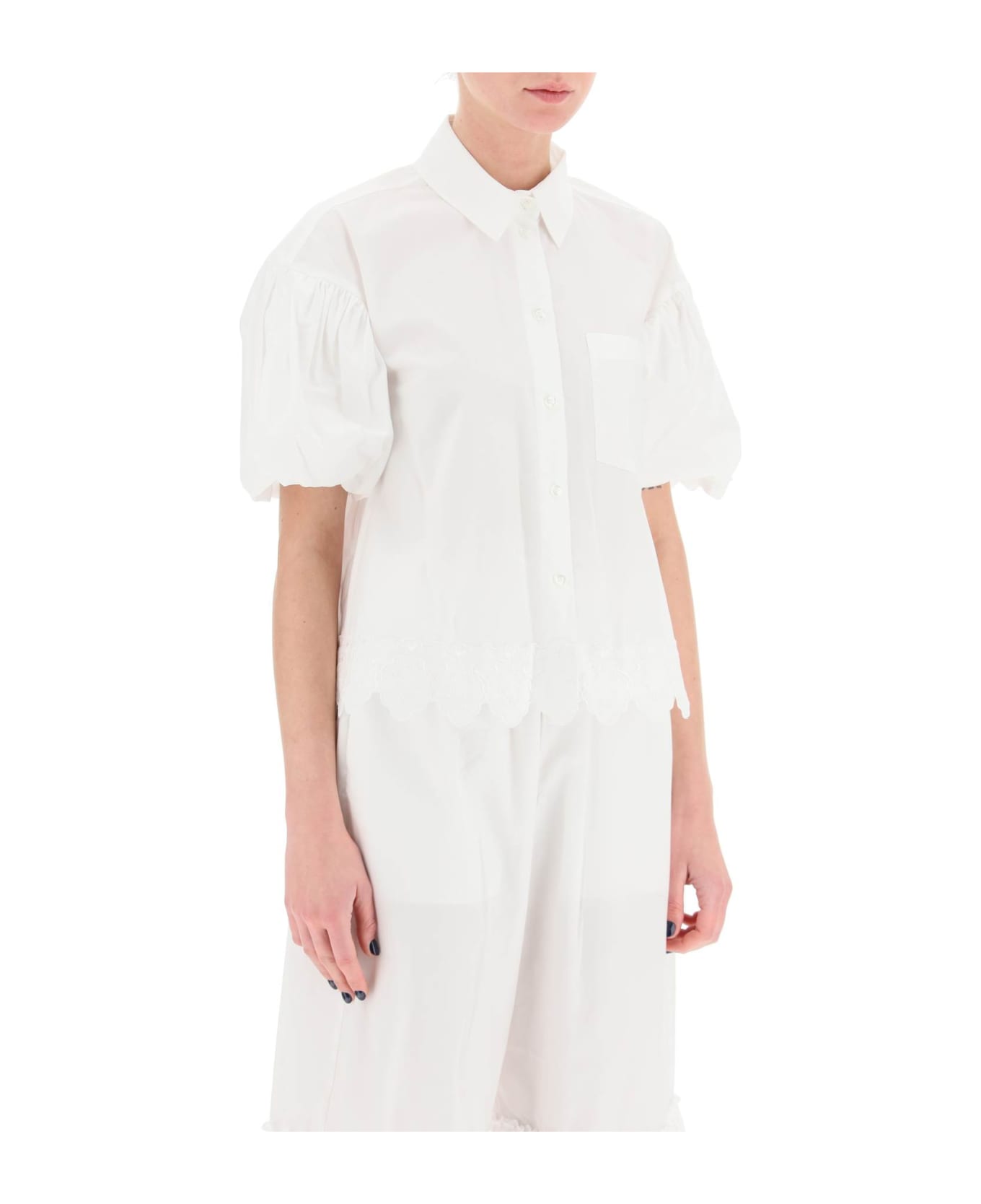 Simone Rocha Cropped Shirt With Embrodered Trim - WHITE WHITE (White)