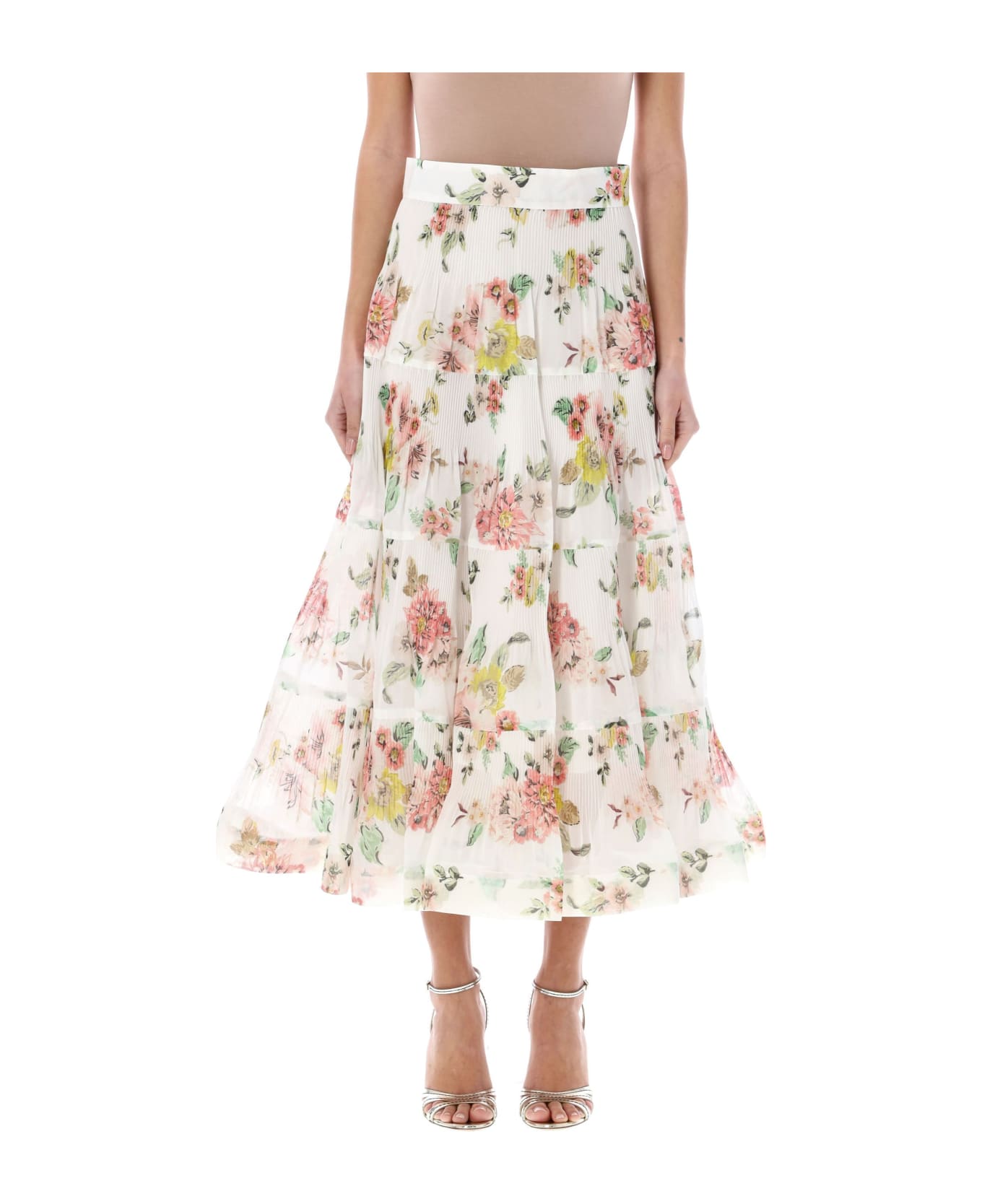 Zimmermann Pleated Midi Skirt - IVORY CORAL FLORAL スカート