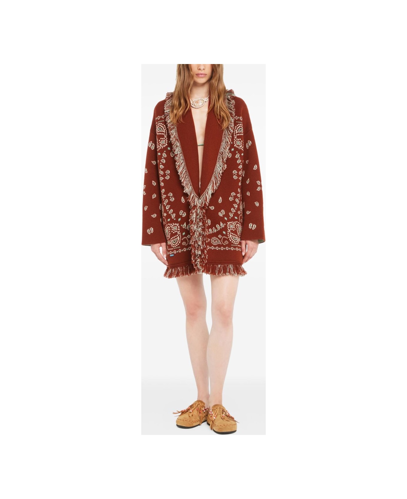 Alanui Bandana Jacquard Cashmere Cardigan - Red