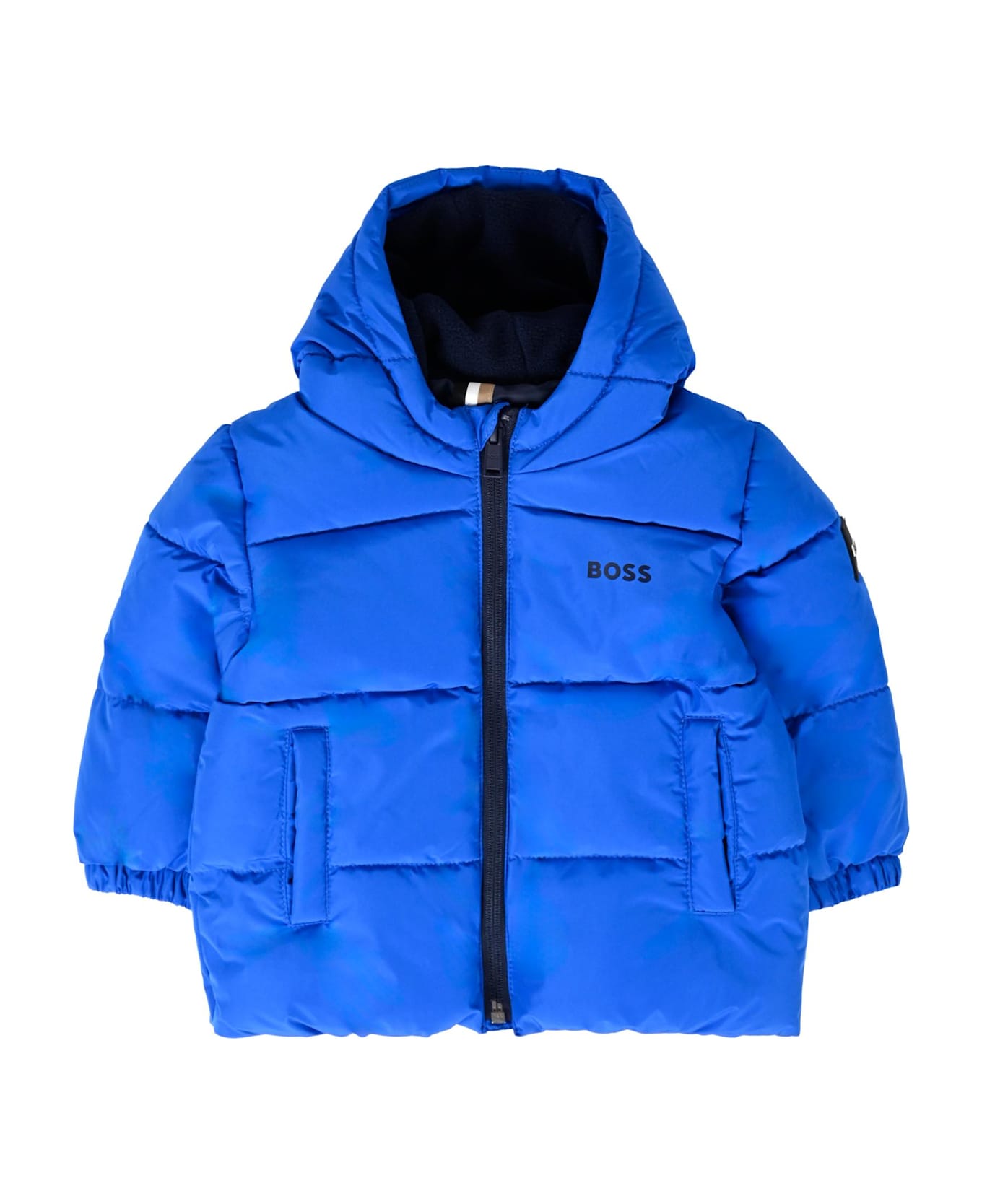 Hugo Boss Blue Down Jacket For Baby Boy With Logo - Blue
