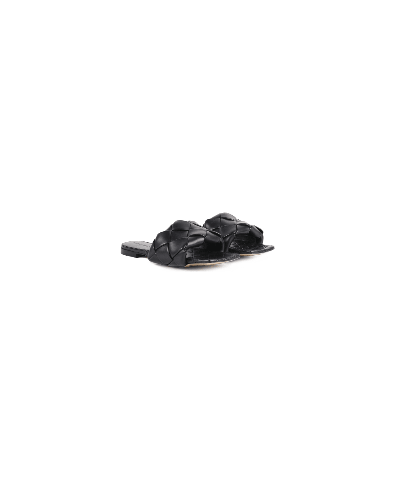 Bottega Veneta Lido Intrecciato Flat Sandals In Nappa - Black