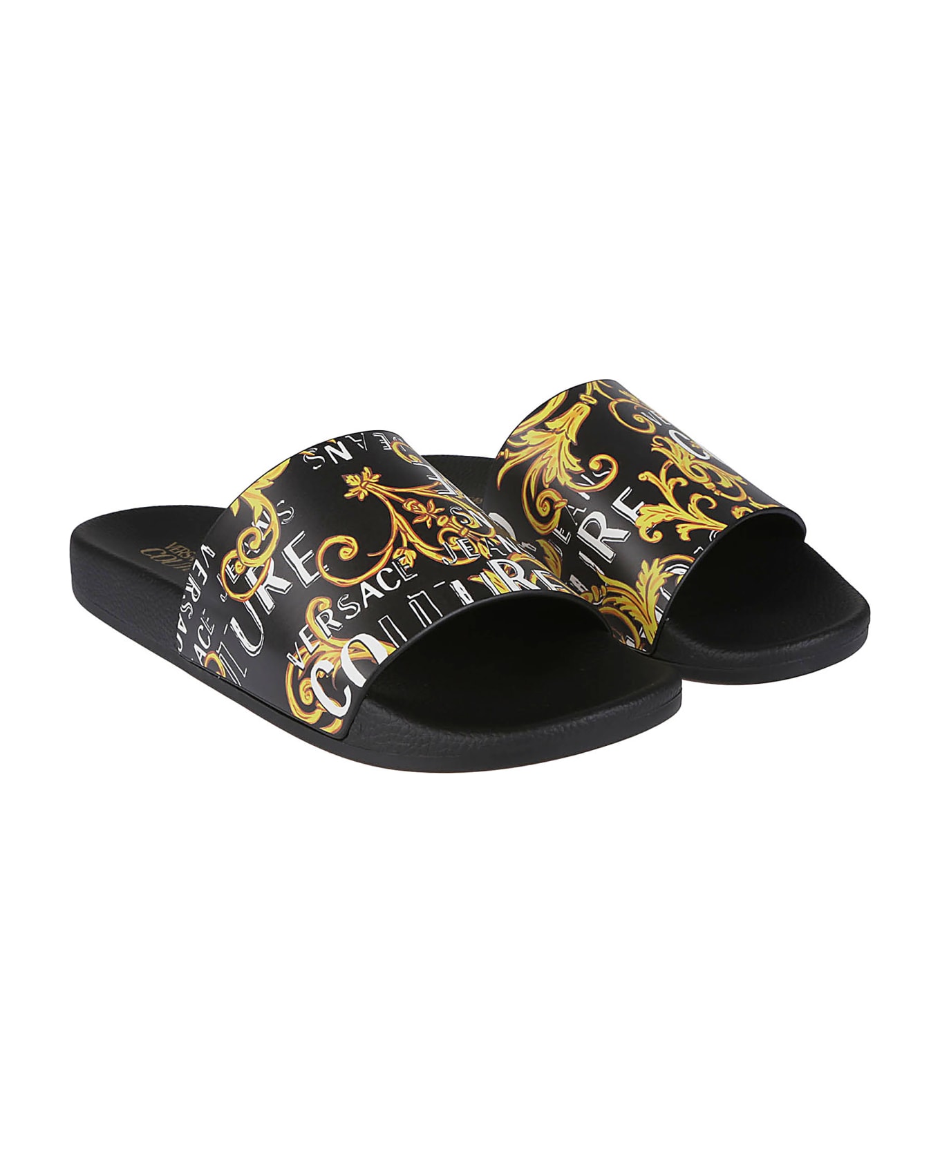 Versace Jeans Couture Gummy 38 Sliders - Black/gold その他各種シューズ