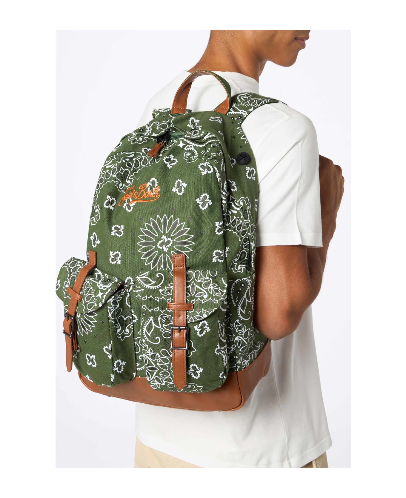 MC2 Saint Barth Canvas Backpack Cody With Green Bandanna Print