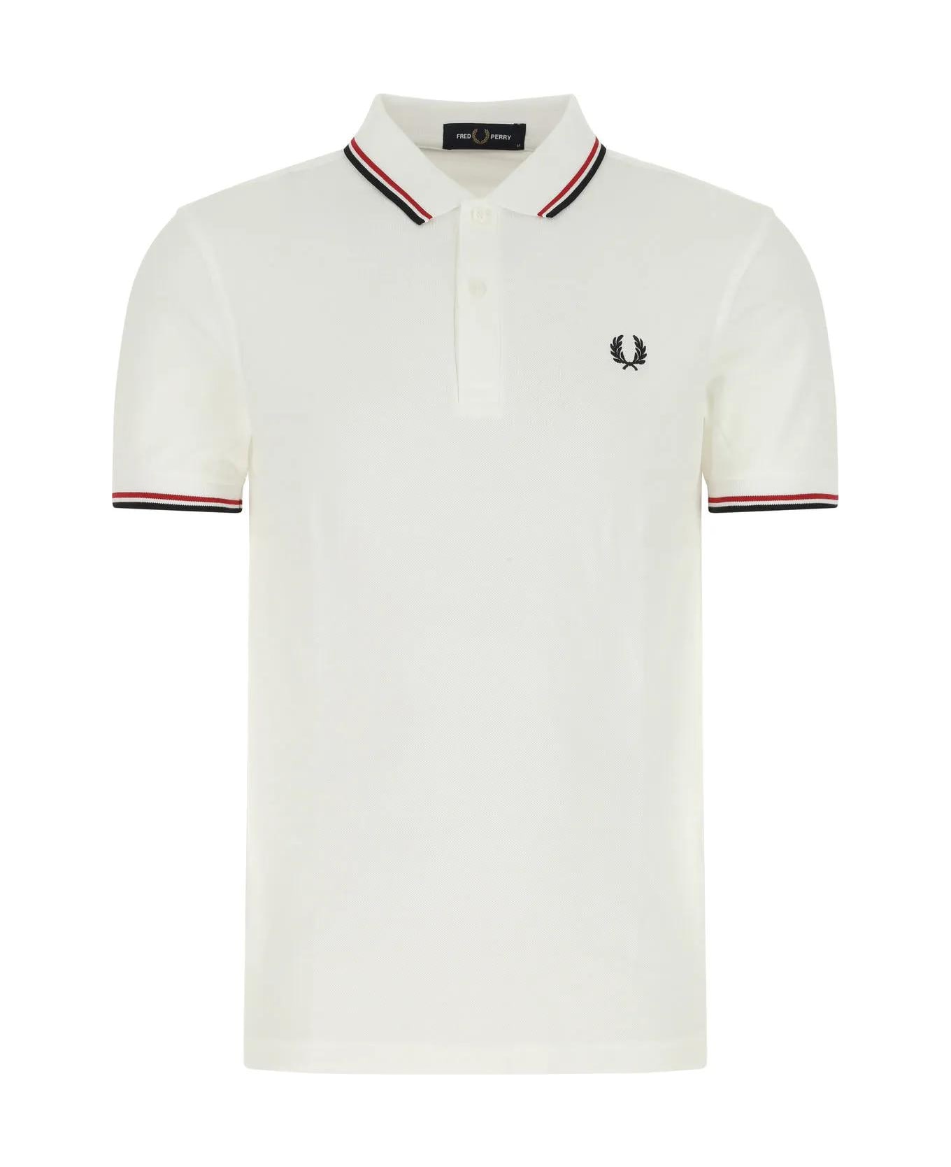 Fred Perry White Piquet Polo Shirt - Wht/brt Red/nvy