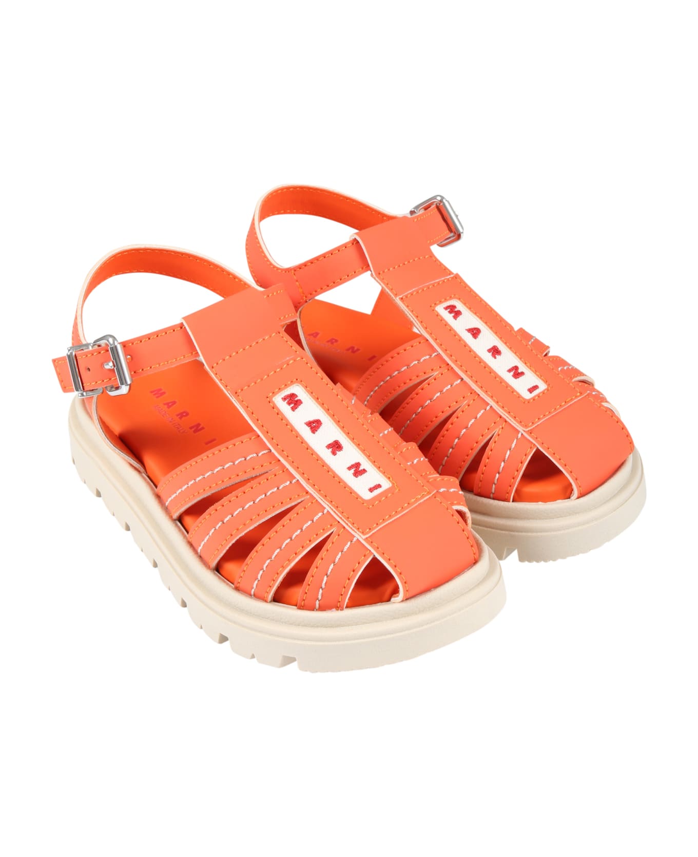 Marni Orange Sandals For Girl With Red Logo - Orange
