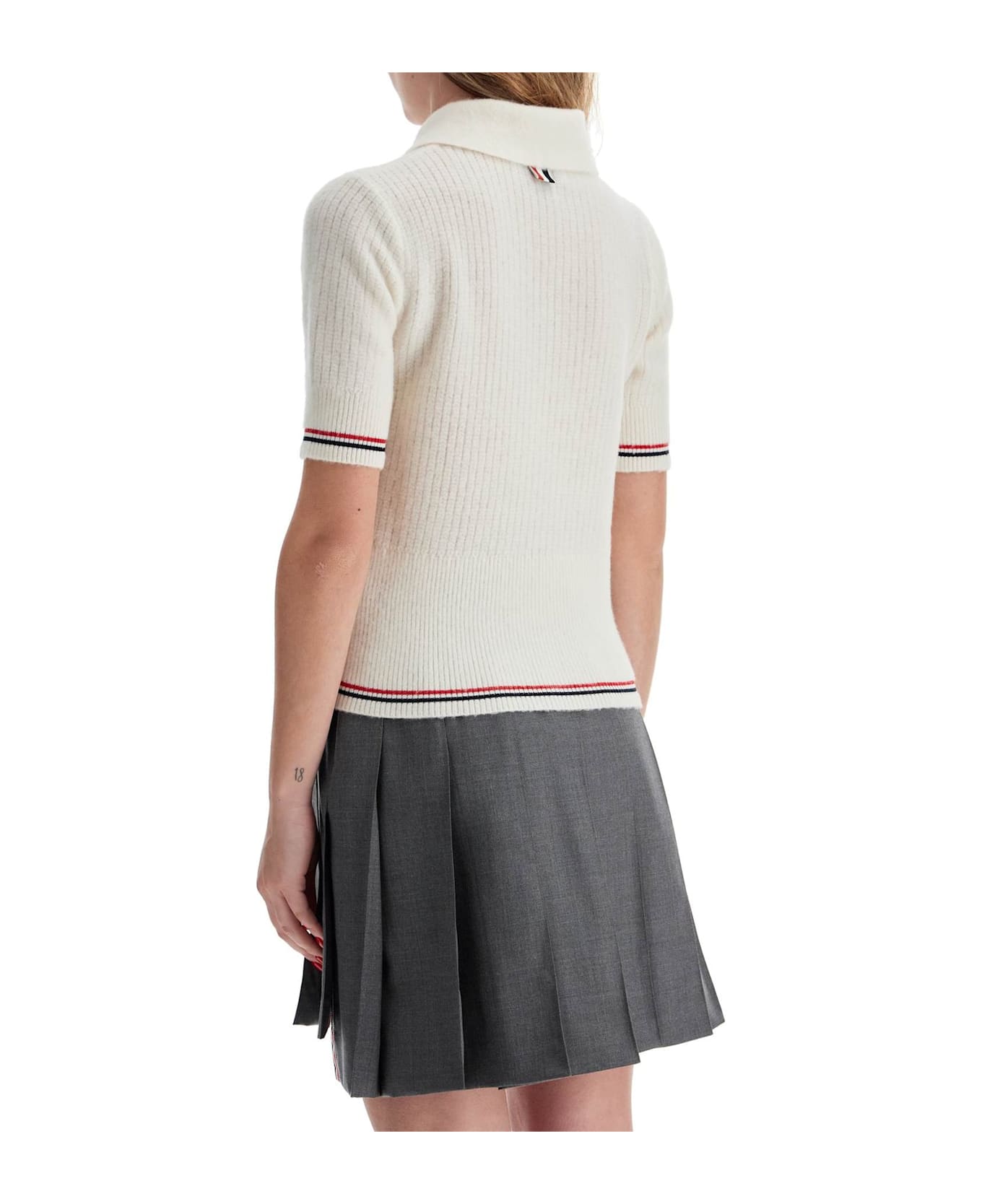 Thom Browne Rwb Striped Knitted Polo Shirt - white