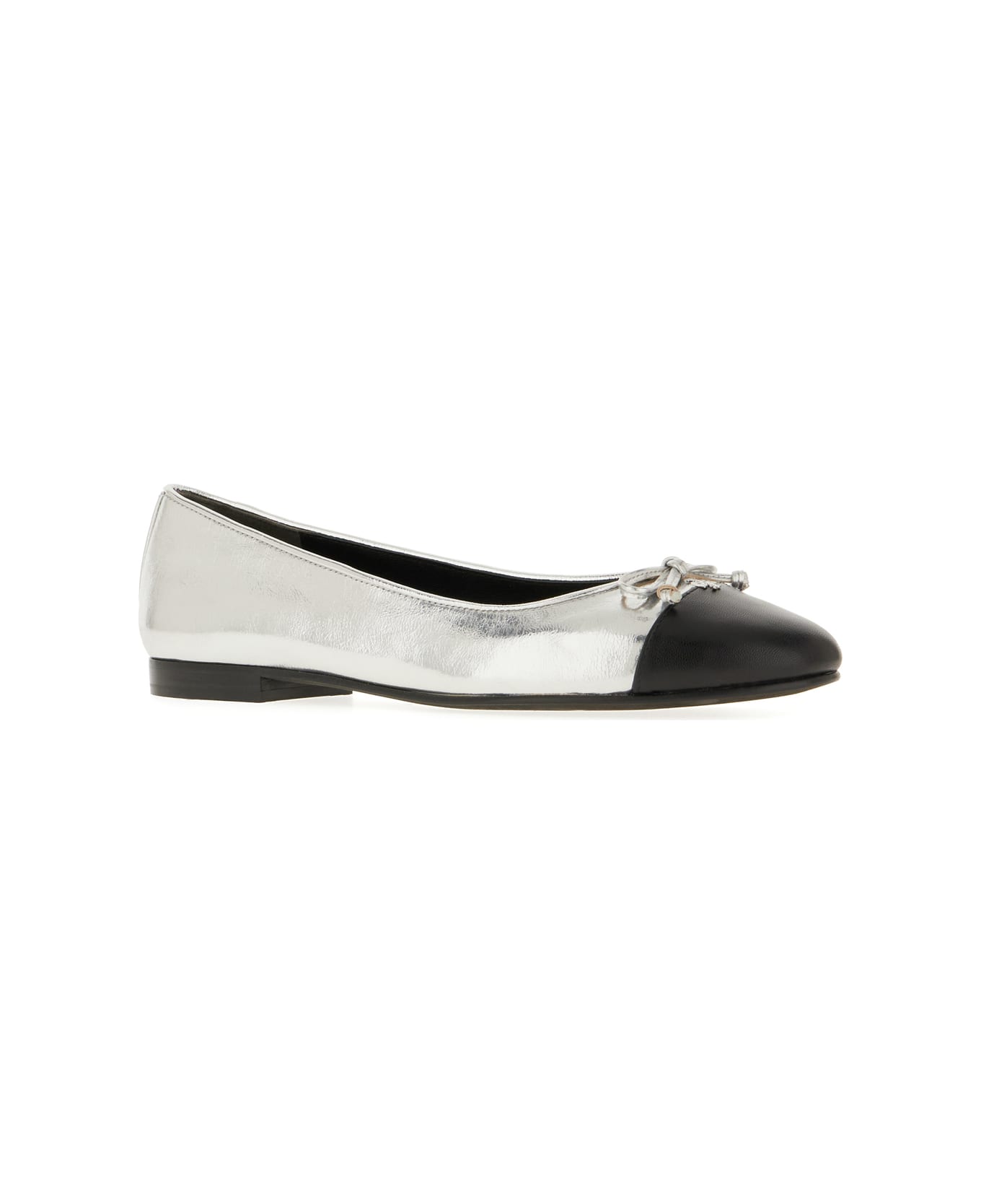 Tory Burch Two-tone Leather Ballerinas - SILVER  PERFECT BLACK