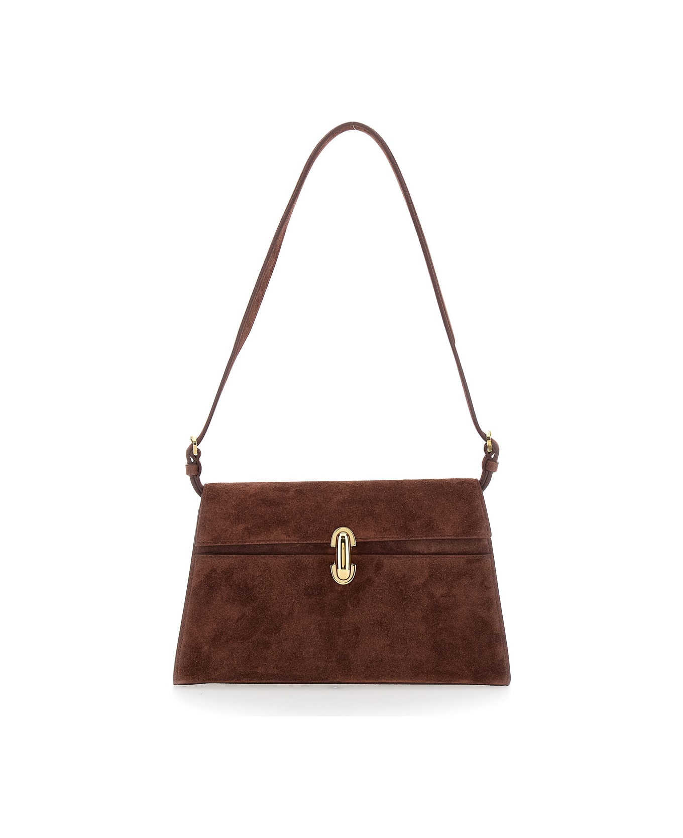 Savette 
symmetry
 Brown Shoulder Bag With Jewel Closure On The Front In Suede Woman - Brown