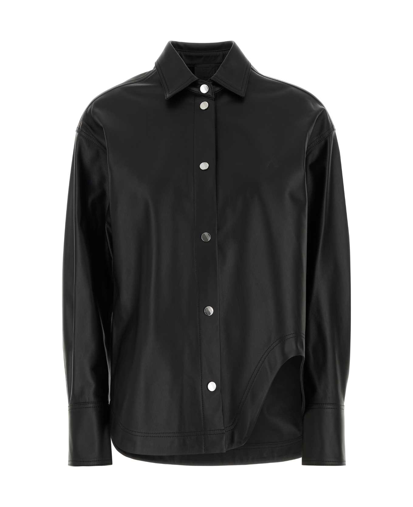The Attico Black Leather Eliza Shirt - Black